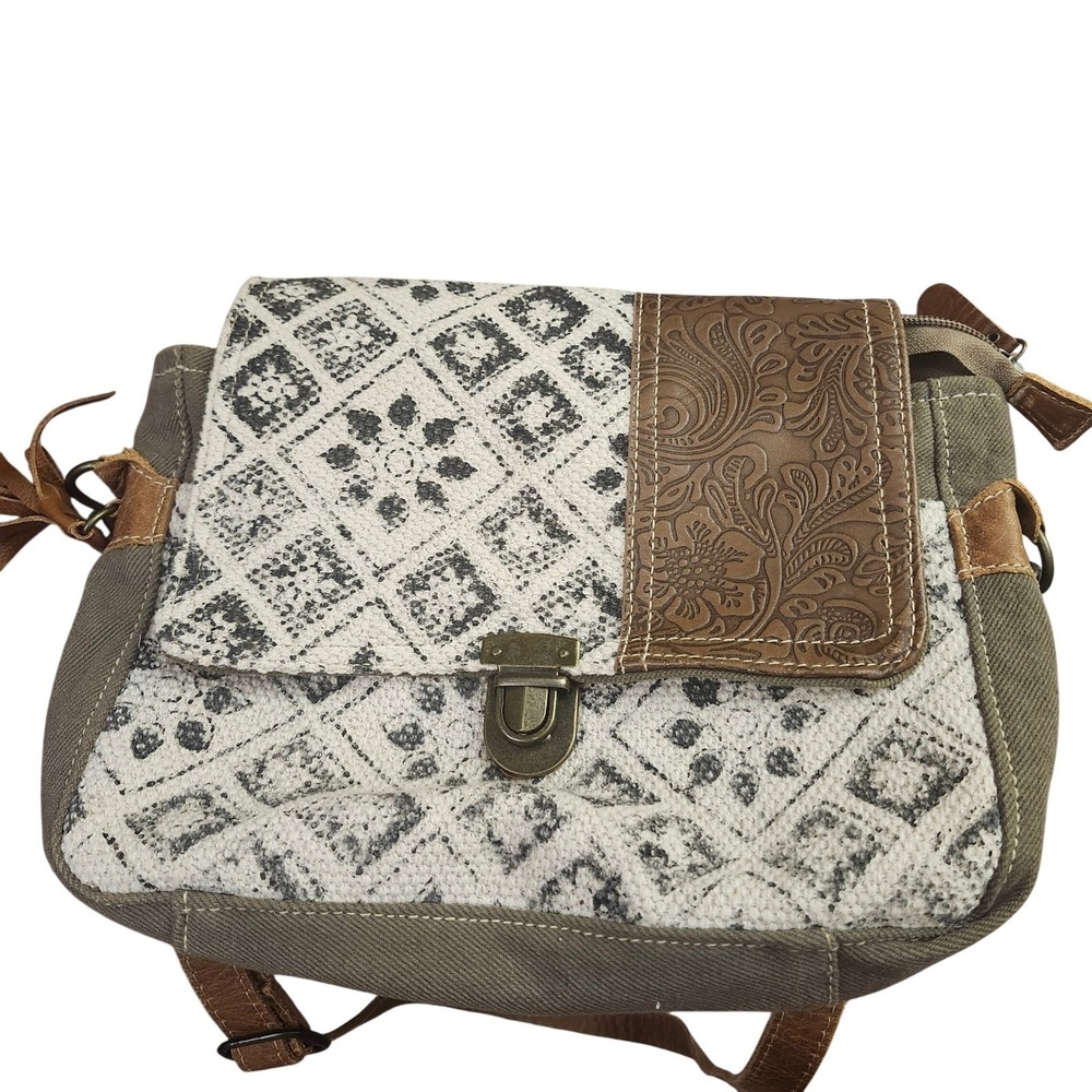 Myra Bag Spellbound Canvas Leather Earthy Hippy Messenger Bag Olive Green Boho